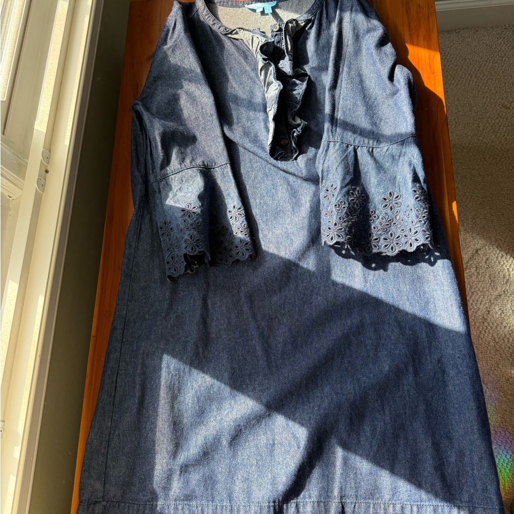 Draper James Denim Blue Dress with Lace Details EUC